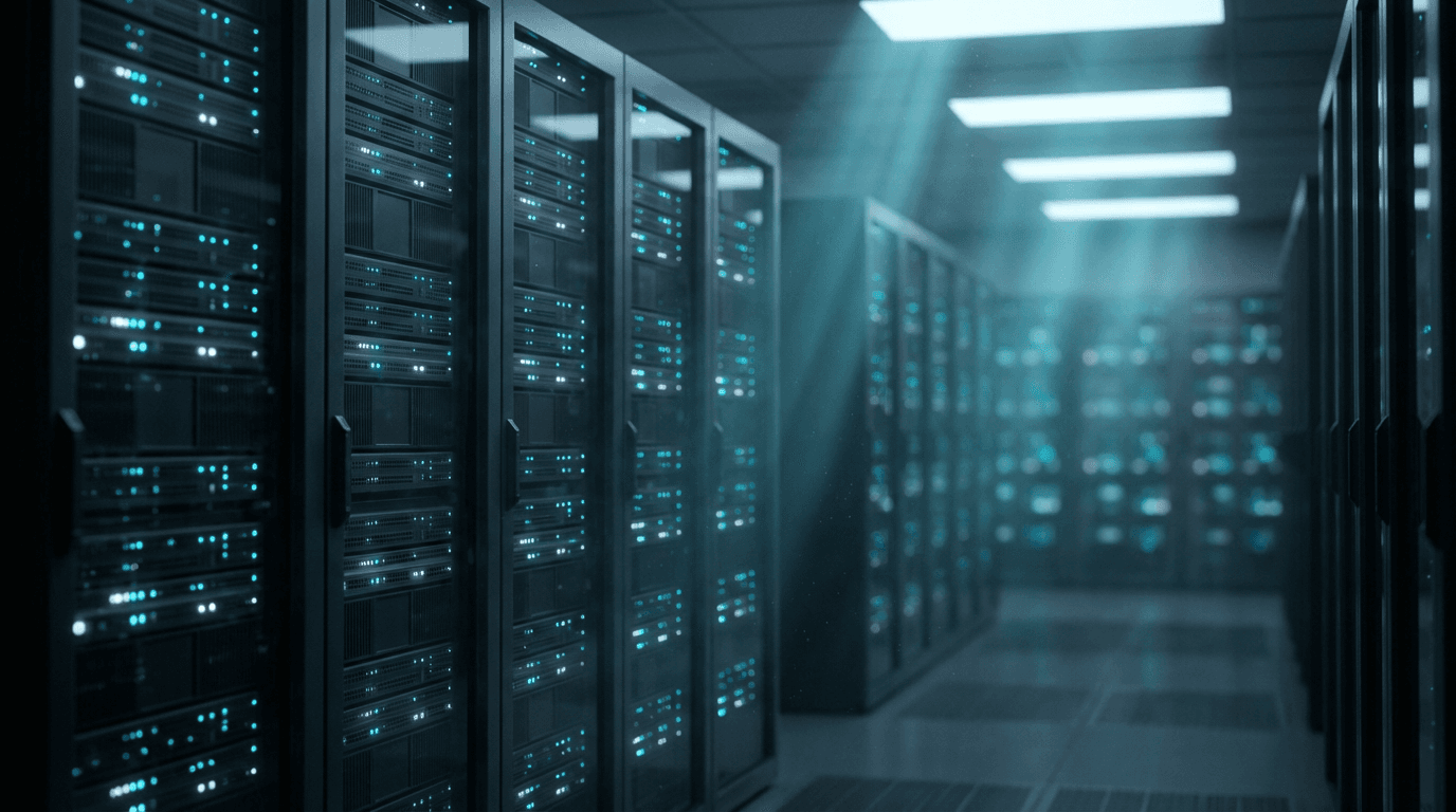 Cloud server infrastructure with glowing indicators